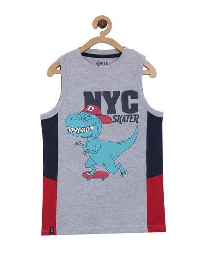 Boys Cotton Printed Round Neck Sleeveless T-Shirt