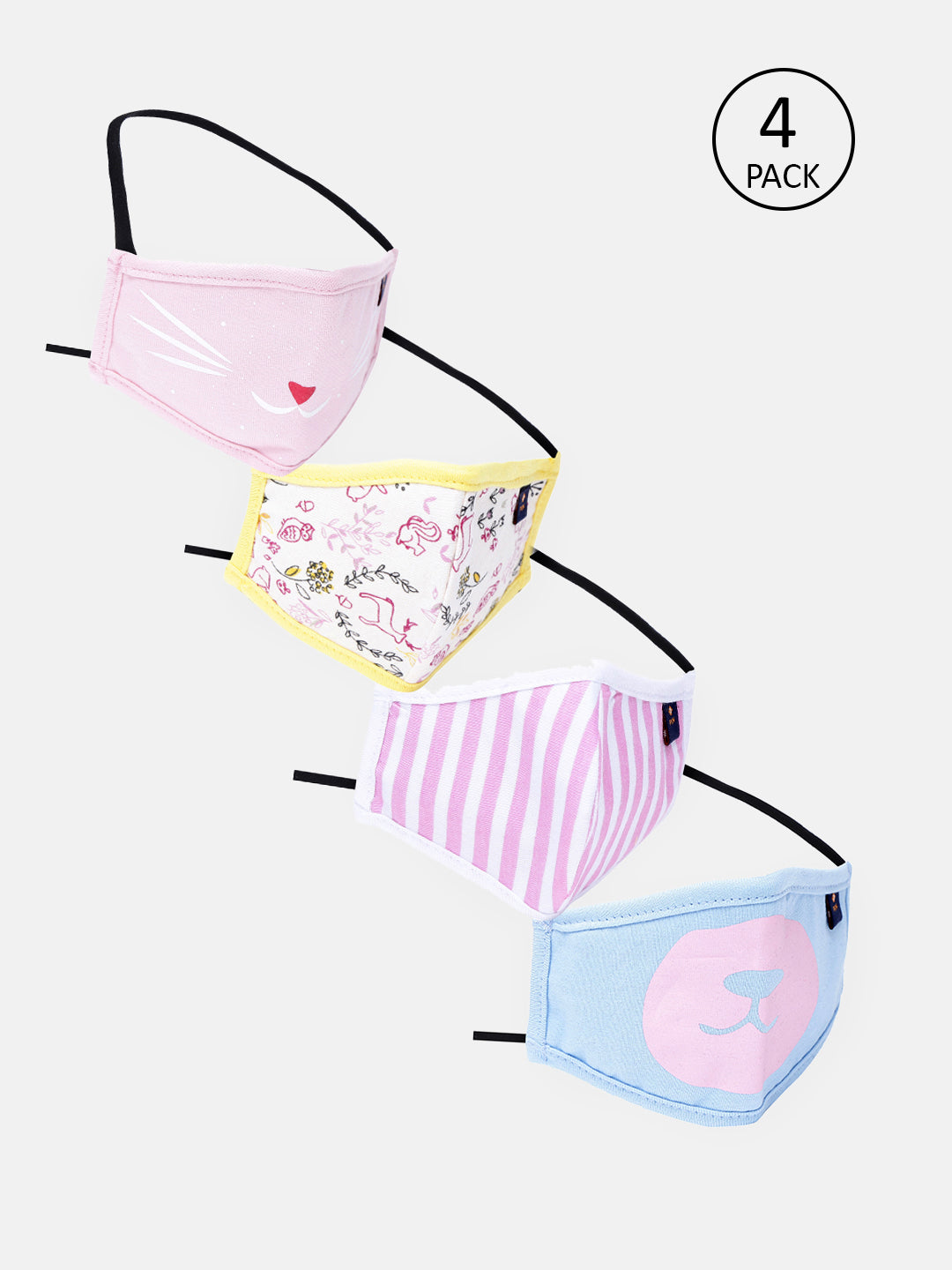 Unisex Kids Printed Fashionable Anti-Pollution Face Mask - Pack of 4