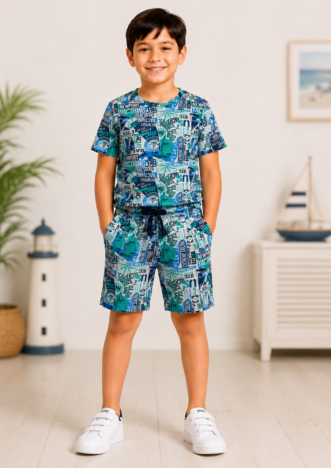 Boys Printed T-shirt with Shorts