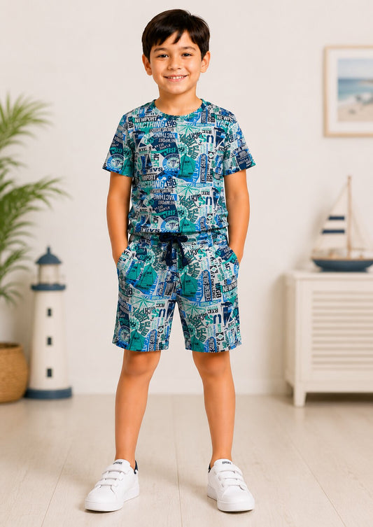 Boys Printed T-shirt with Shorts
