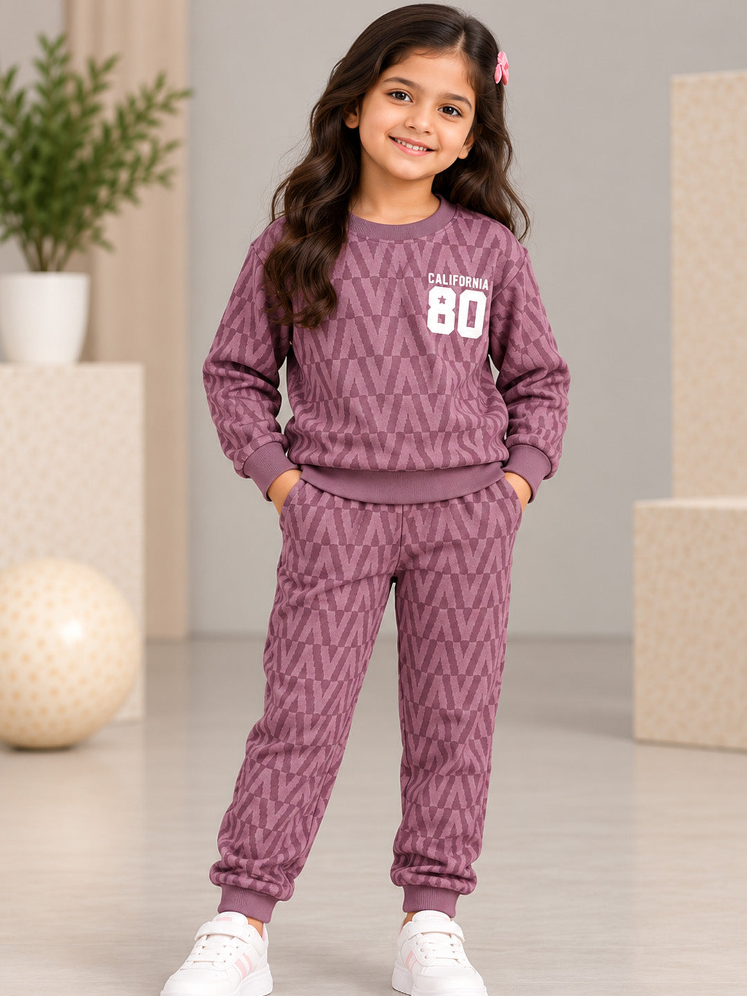 3Pin  Full Sleeve 80 Printed T-shirt and Pant Set - Peach