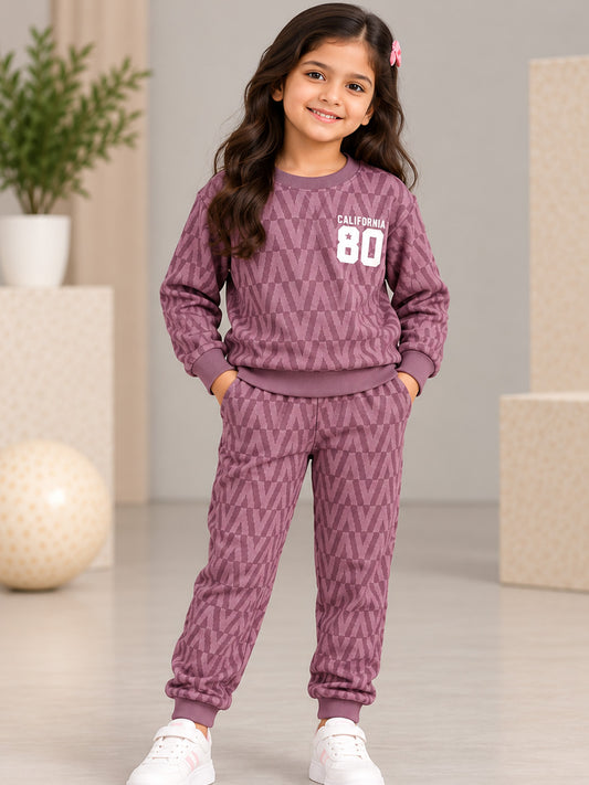 3Pin  Full Sleeve 80 Printed T-shirt and Pant Set - Peach