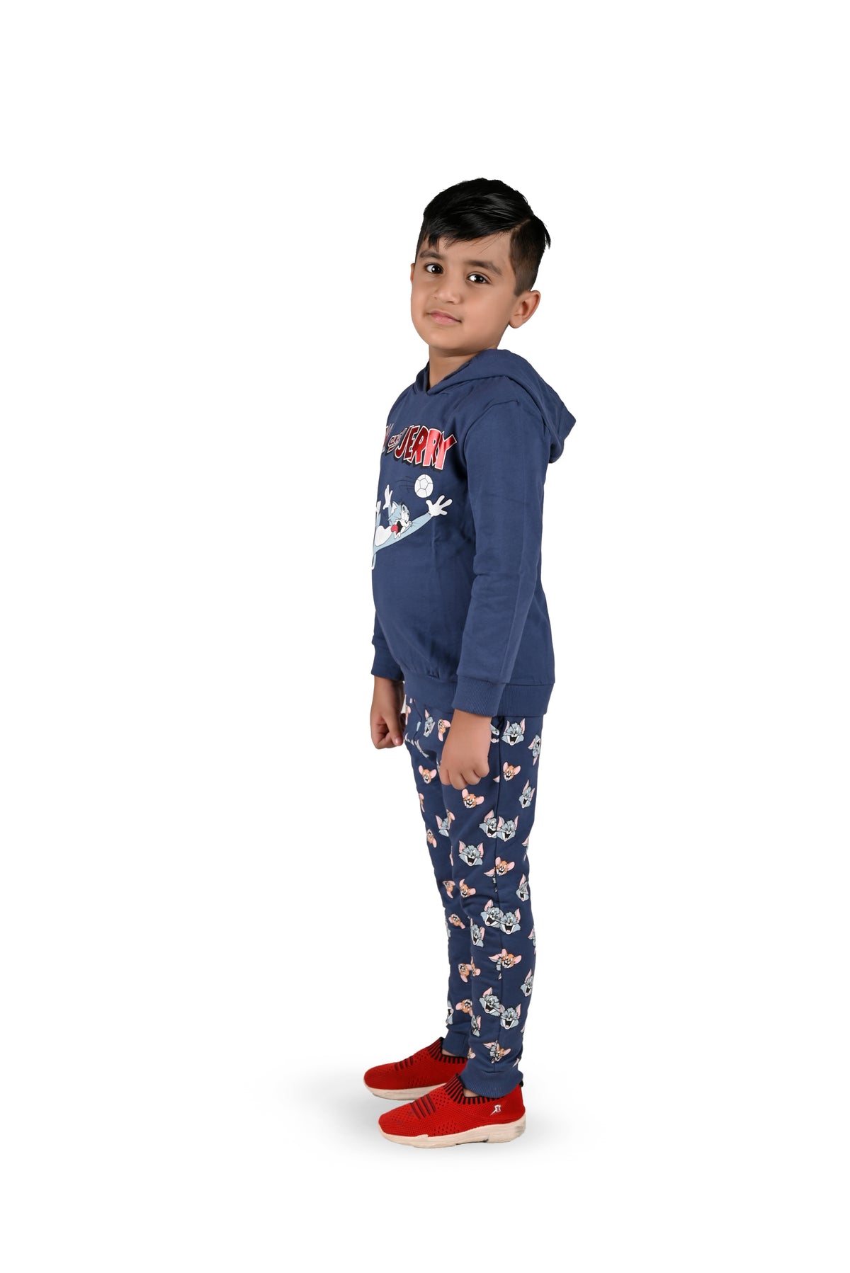 Kids Tom and Jerry Printed Hoodie and All over printed Joggers - Navy