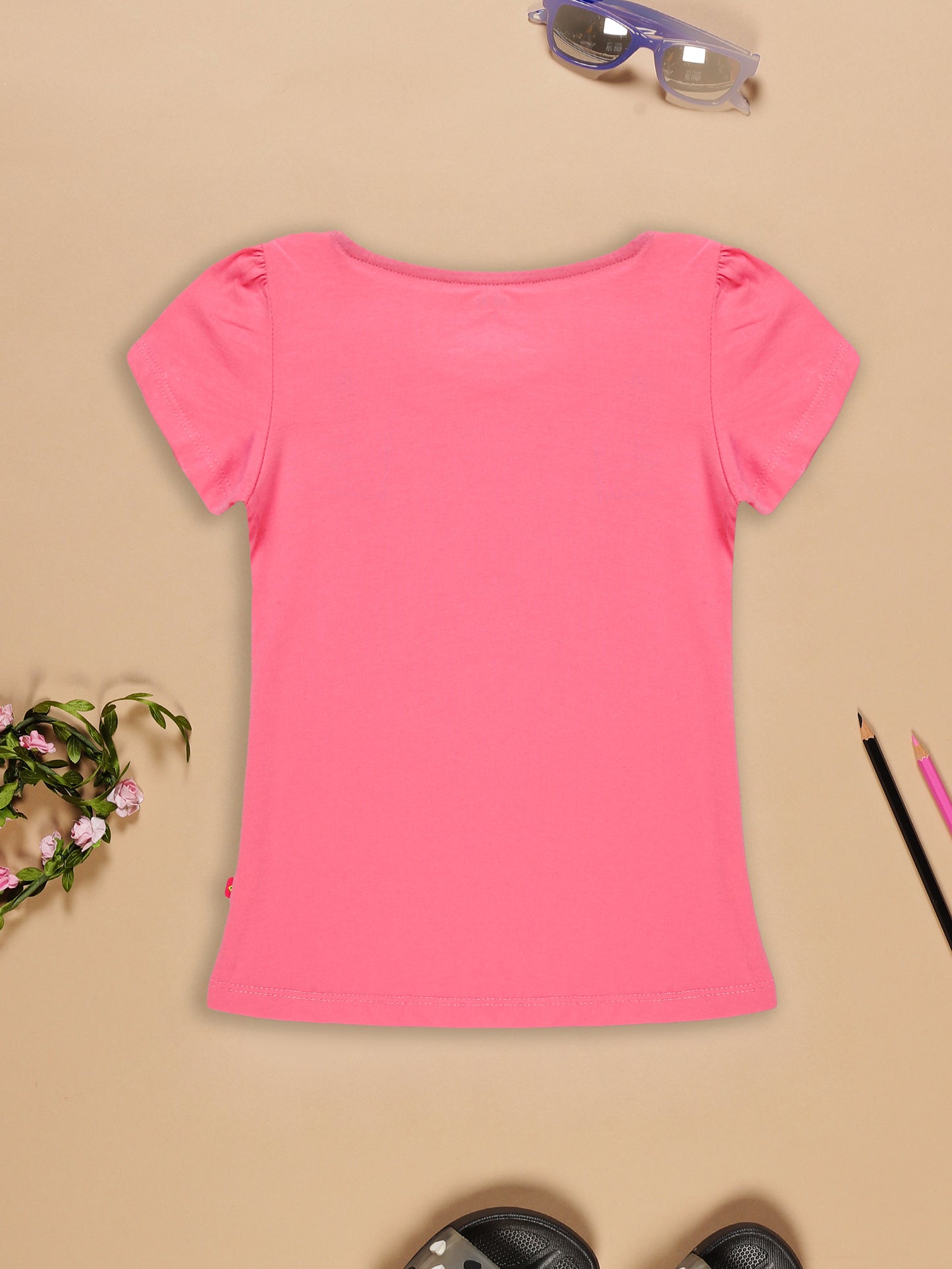 Girls Cotton Printed Round Neck T-Shirt - Pack of 5