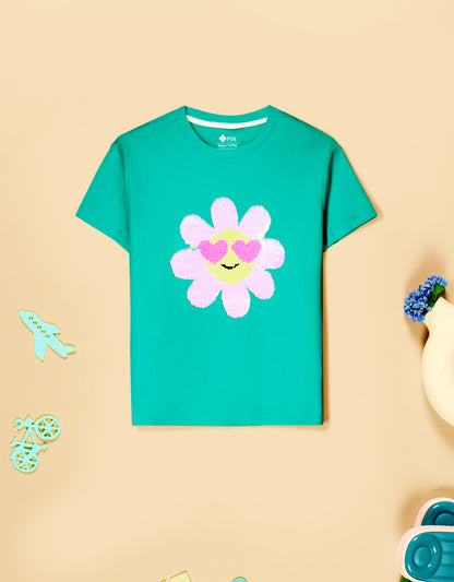 Girls Cotton Printed Round Neck T-Shirt - Pack of 5