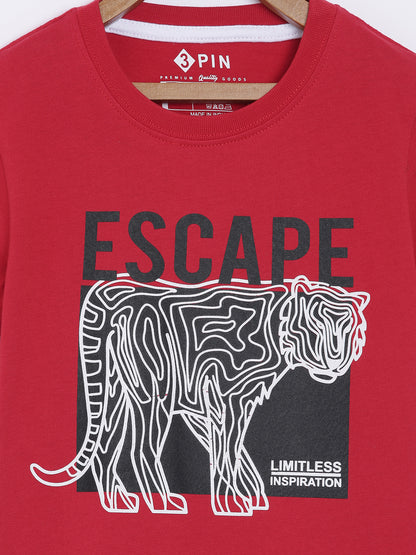 Boys Cotton Printed Round Neck T-Shirt