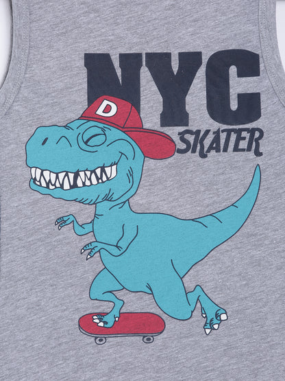 Boys Cotton Printed Round Neck Sleeveless T-Shirt