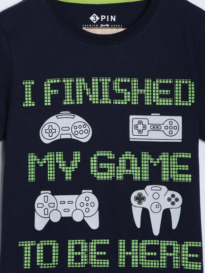 Boys Cotton Printed Round Neck T-Shirt