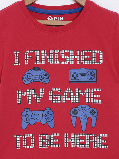 Boys Cotton Printed Round Neck T-Shirt