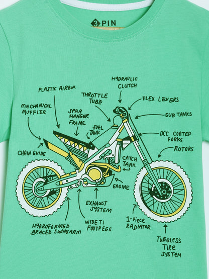 Boys Cotton Printed Round Neck T-Shirt