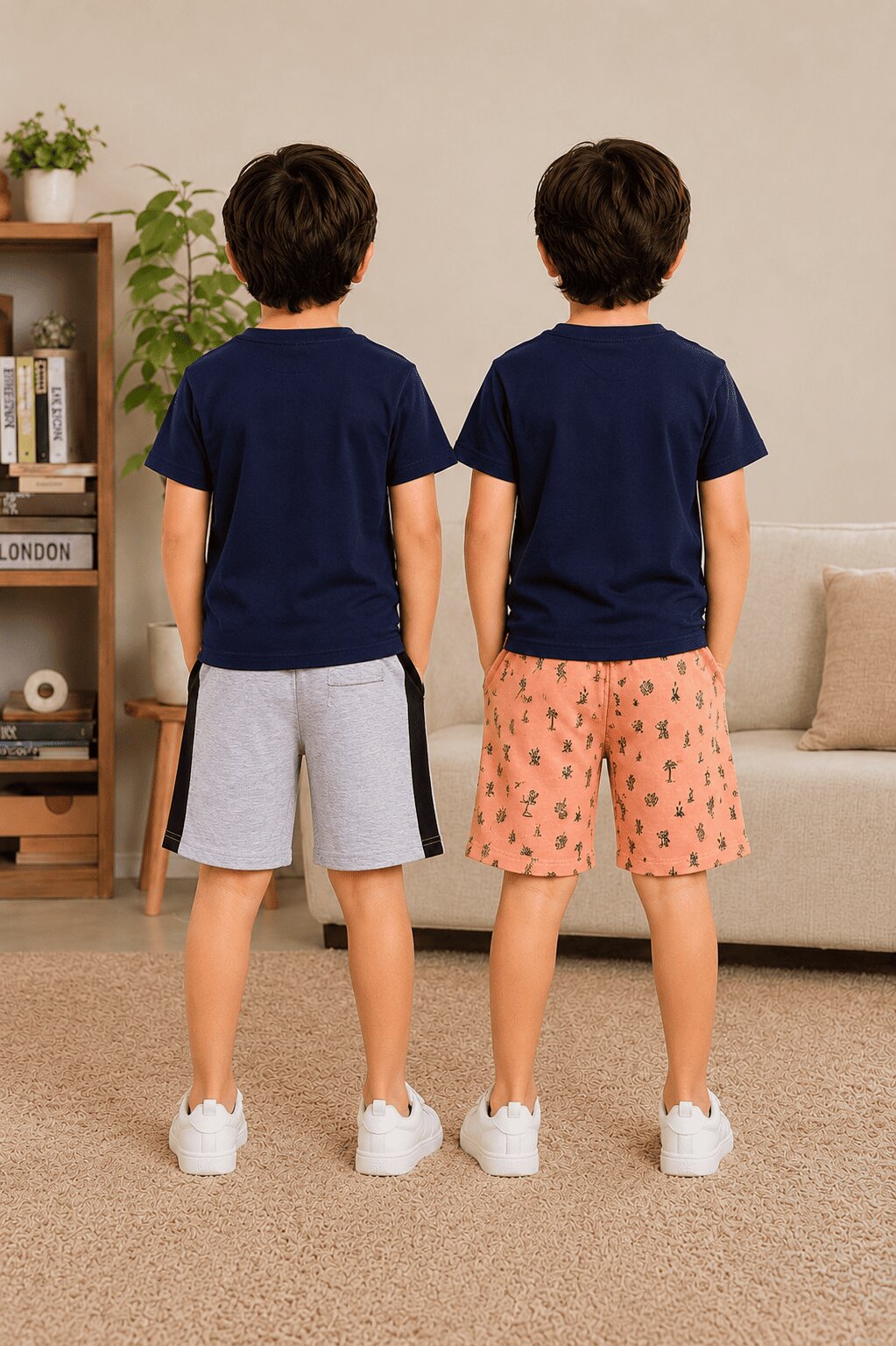 3PIN 100% Cotton Knit Half Sleeve Set of 2 Tiger and Game Printed T-shirt and Shorts Set - Navy Blue