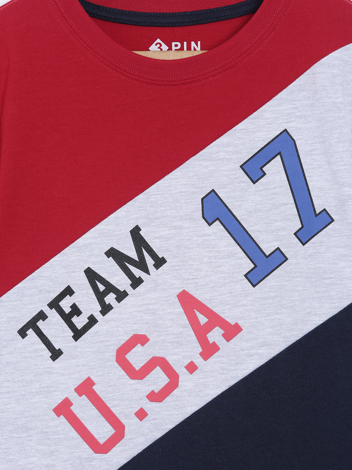 Boys Cotton Printed Round Neck T-Shirt