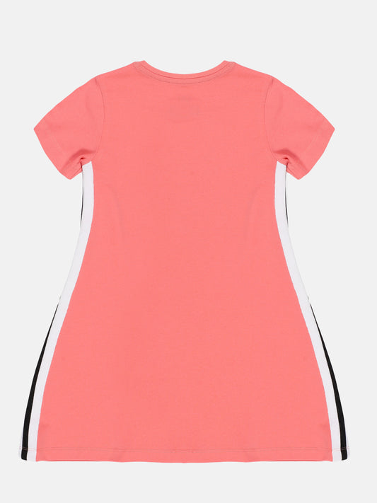 Girls Half Sleeves Floral Printed Flared Dress - Coral Pink