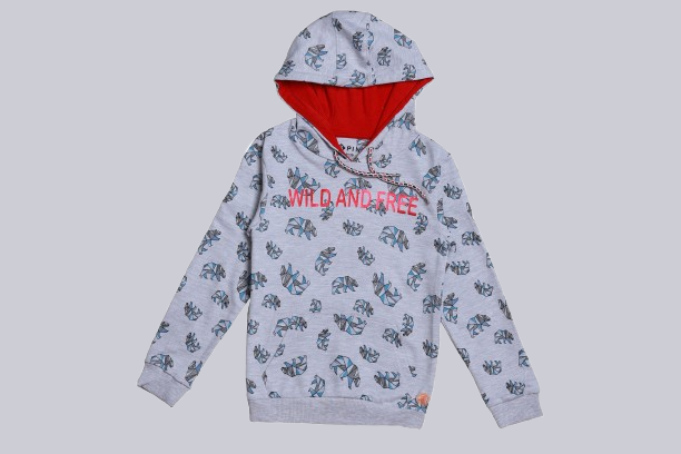 BOYS ALL OVER PRINTED SWEATSHIRTS WITH HOODIE -GREY