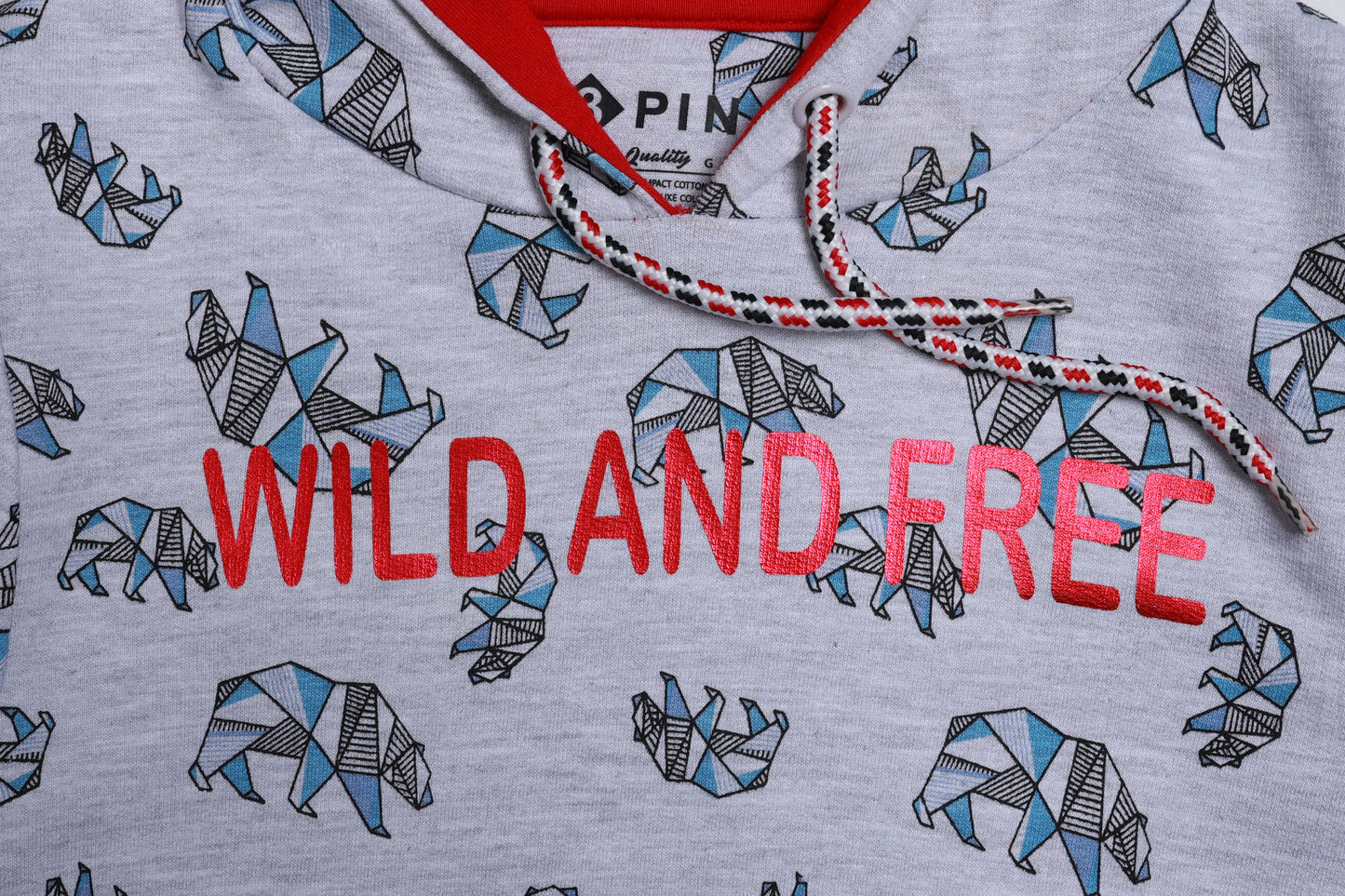 BOYS ALL OVER PRINTED SWEATSHIRTS WITH HOODIE -GREY