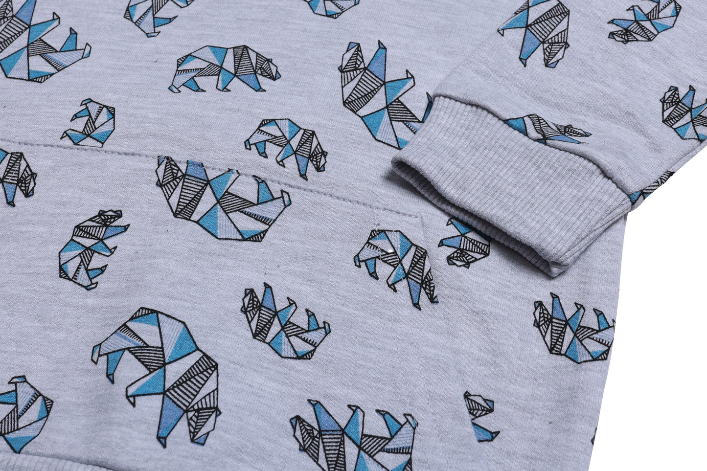 BOYS ALL OVER PRINTED SWEATSHIRTS WITH HOODIE -GREY