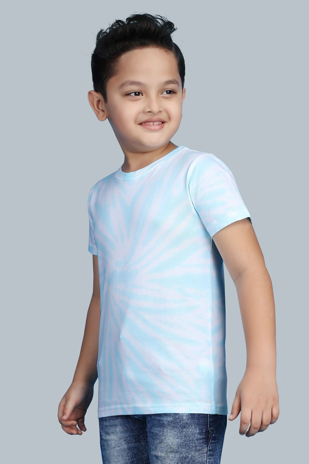 Boys Printed Tie & Dye Round Neck Cotton T-Shirt