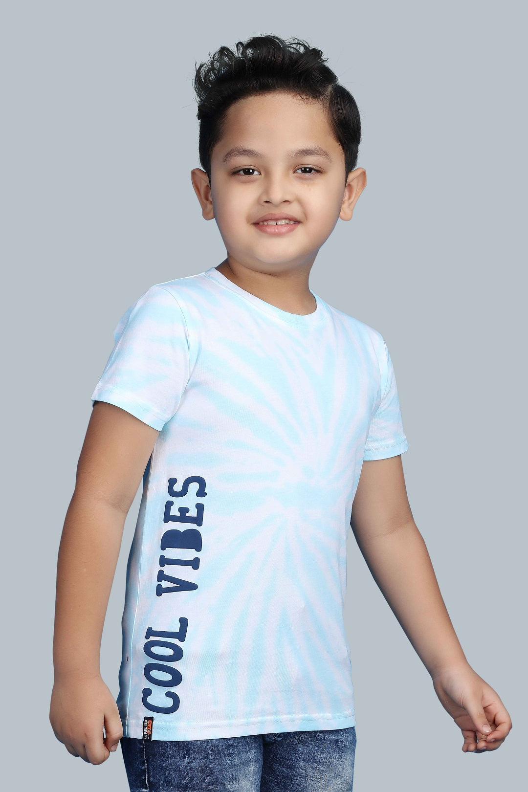 Boys Printed Tie & Dye Round Neck Cotton T-Shirt