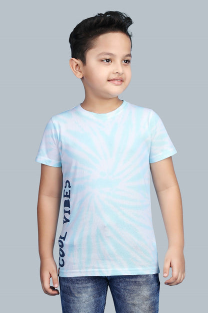 Boys Printed Tie & Dye Round Neck Cotton T-Shirt