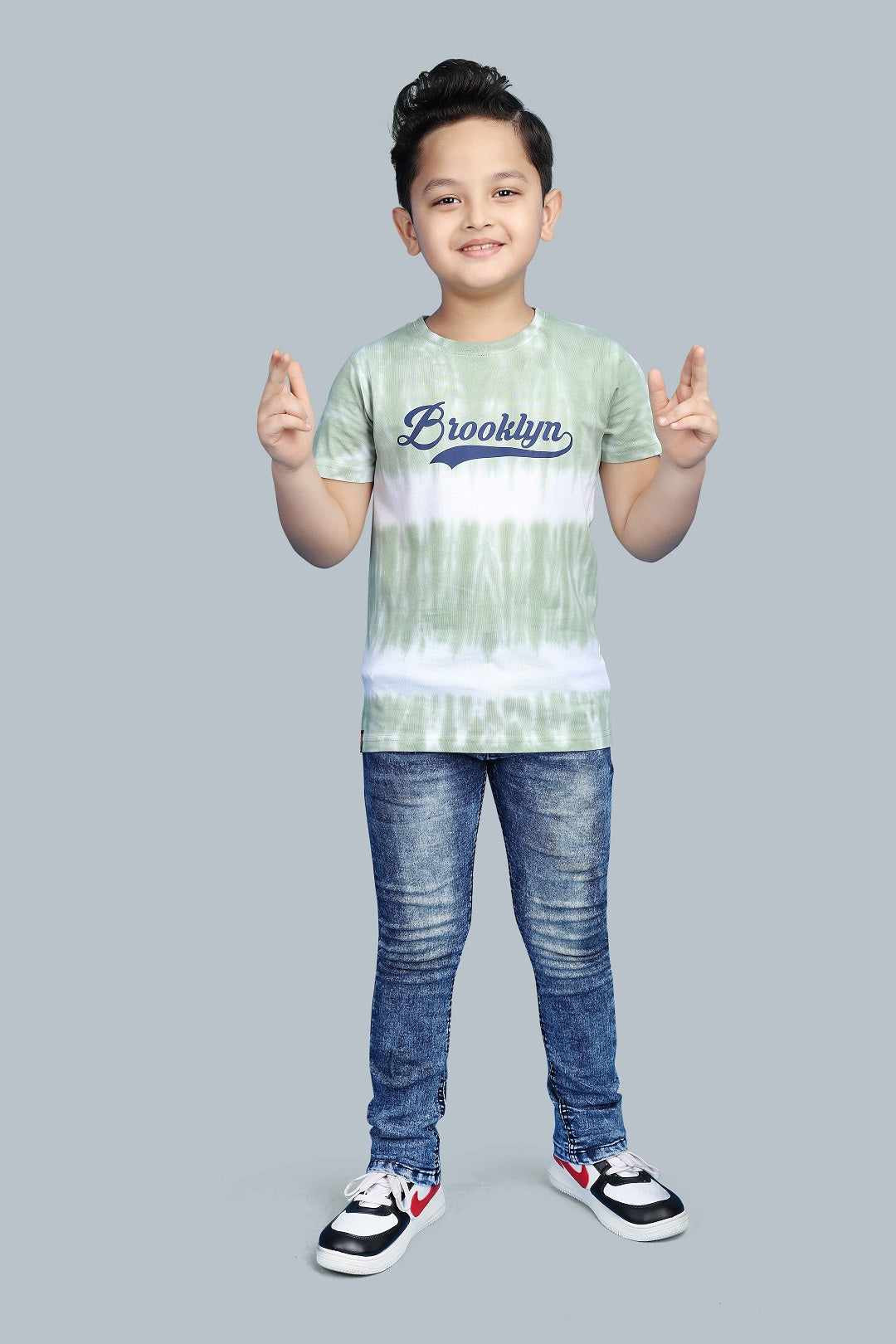 Boys Printed Tie & Dye Round Neck Cotton T-Shirt