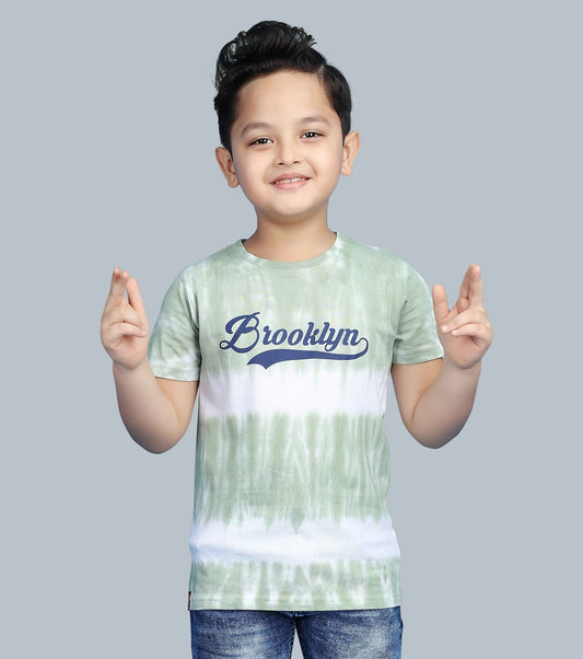 Boys Printed Tie & Dye Round Neck Cotton T-Shirt