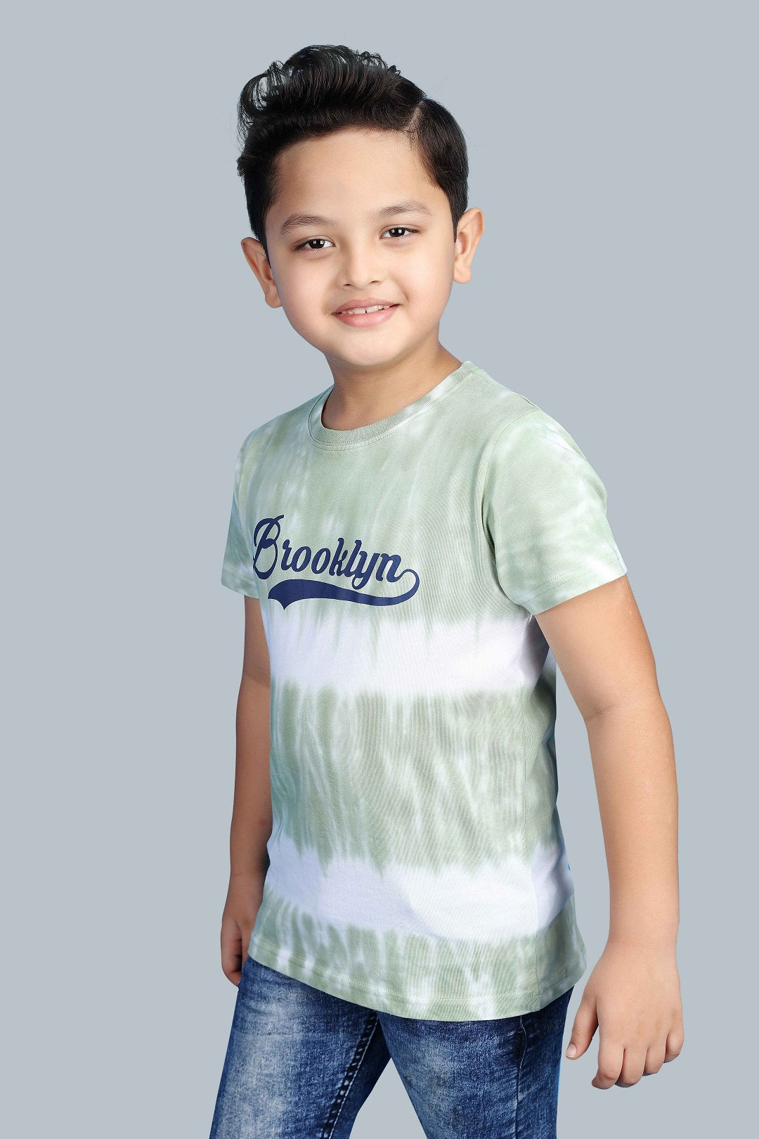 Boys Printed Tie & Dye Round Neck Cotton T-Shirt