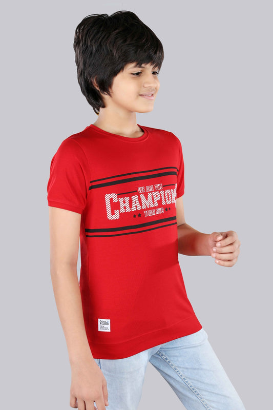 Boys Printed Typography Round Neck Cotton T-Shirt