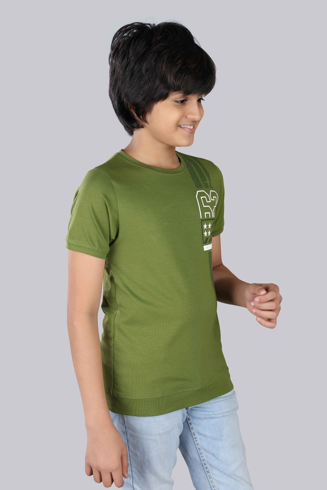 Boys Printed Typography Round Neck Cotton T-Shirt