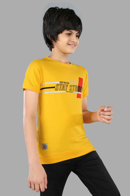 Boys Printed Typography Round Neck Cotton T-Shirt