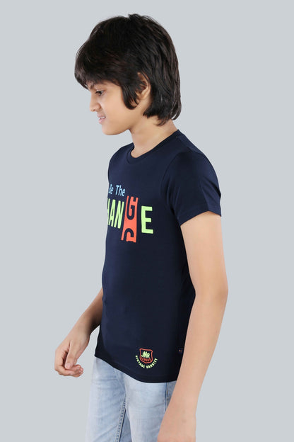 Boys Printed Typography Round Neck Cotton T-Shirt