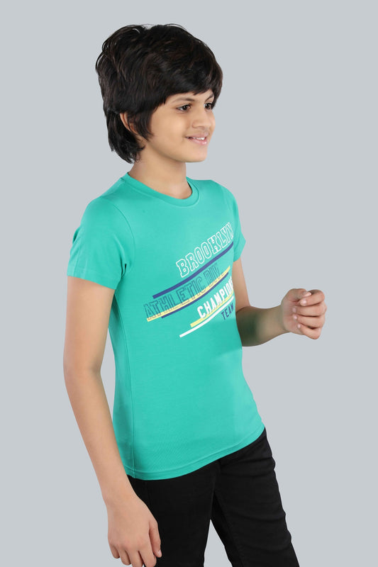 Boys Printed Typography Round Neck Cotton T-Shirt