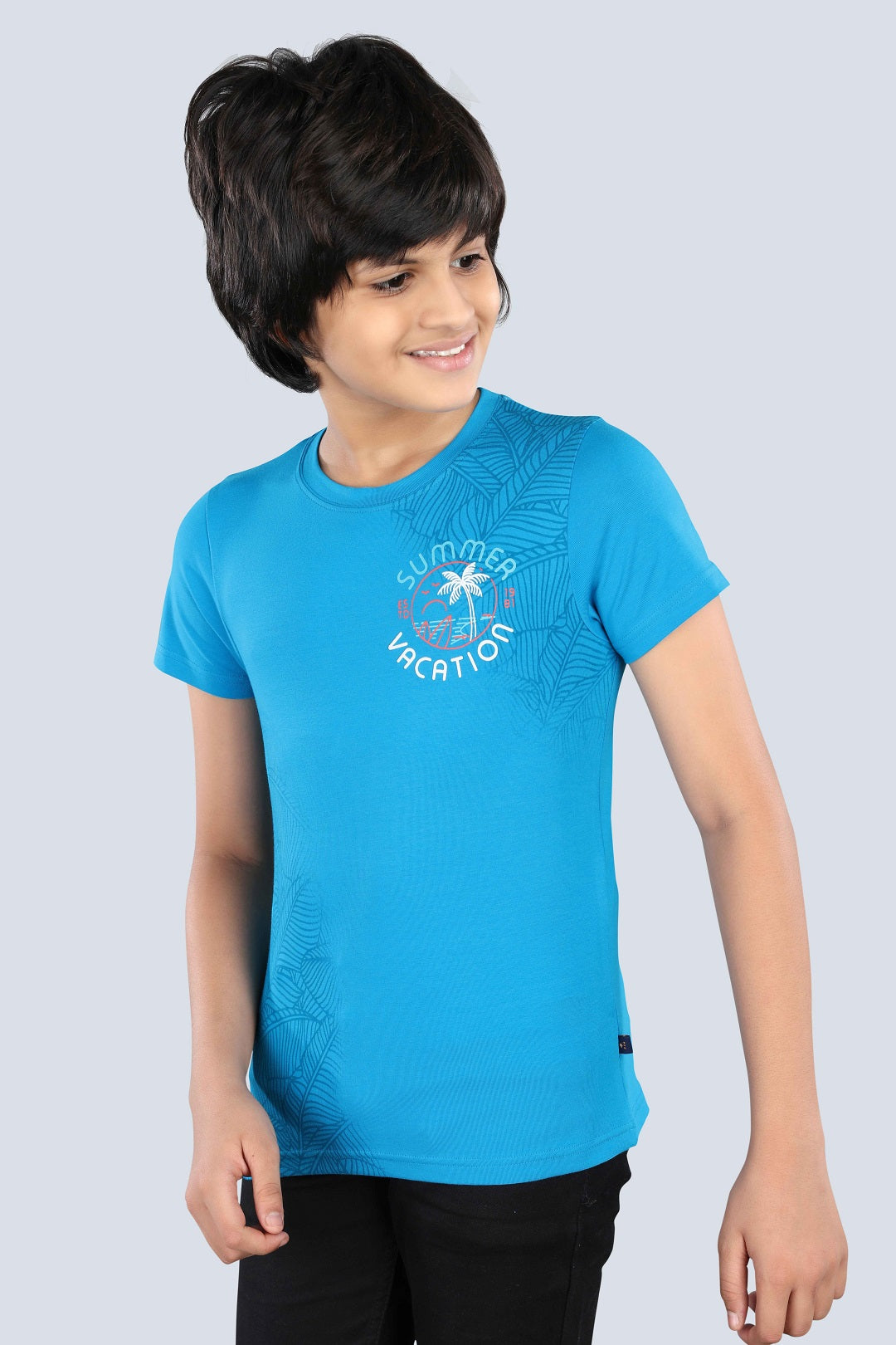 Boys Printed Typography Round Neck Cotton T-Shirt