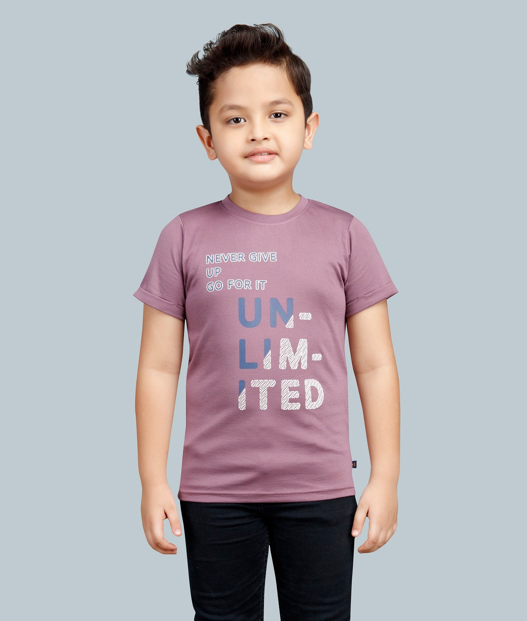 Boys Printed Typography Round Neck Cotton T-Shirt