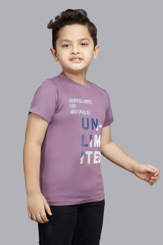 Boys Printed Typography Round Neck Cotton T-Shirt