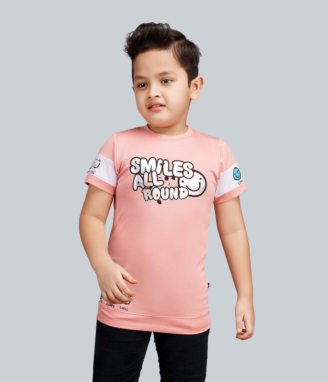 Boys Printed Typography Round Neck Cotton T-Shirt