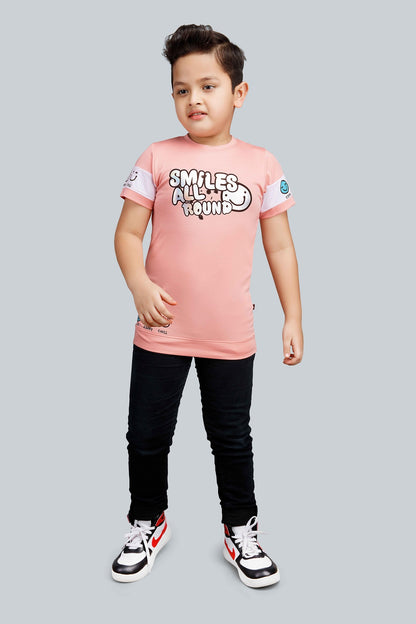 Boys Printed Typography Round Neck Cotton T-Shirt