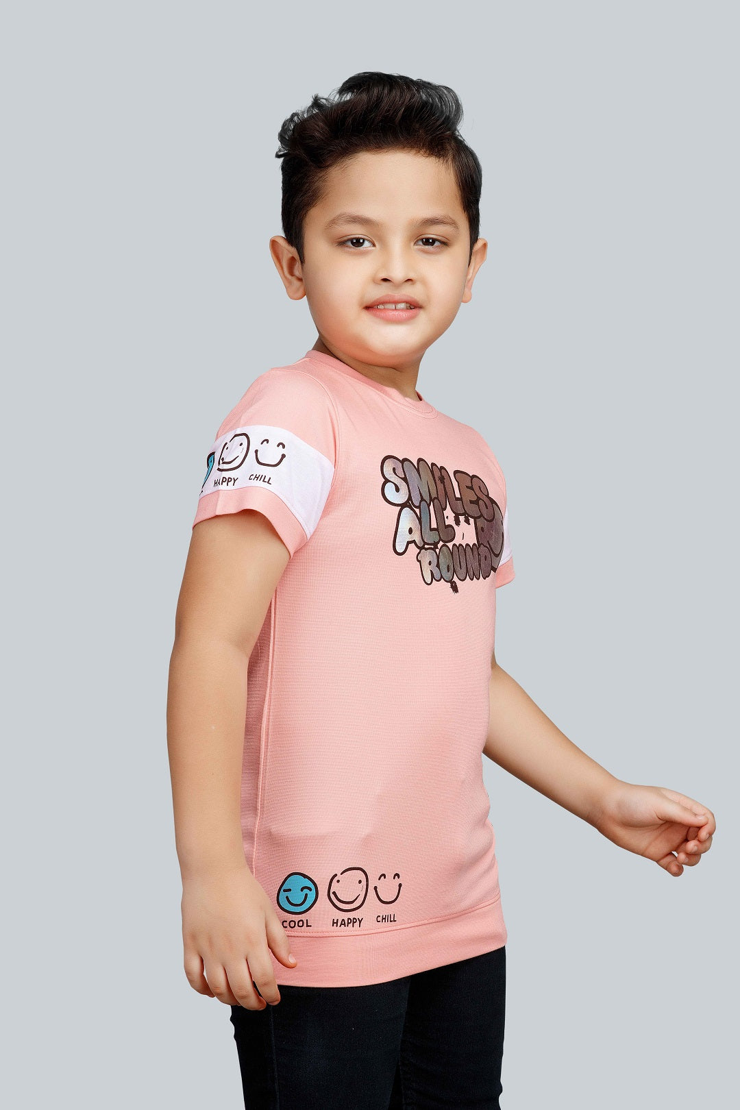 Boys Printed Typography Round Neck Cotton T-Shirt