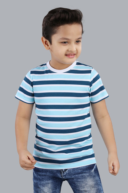 Boys Striped Round Neck Cotton T-Shirt