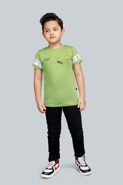 Boys Printed Typography Round Neck Cotton T-Shirt