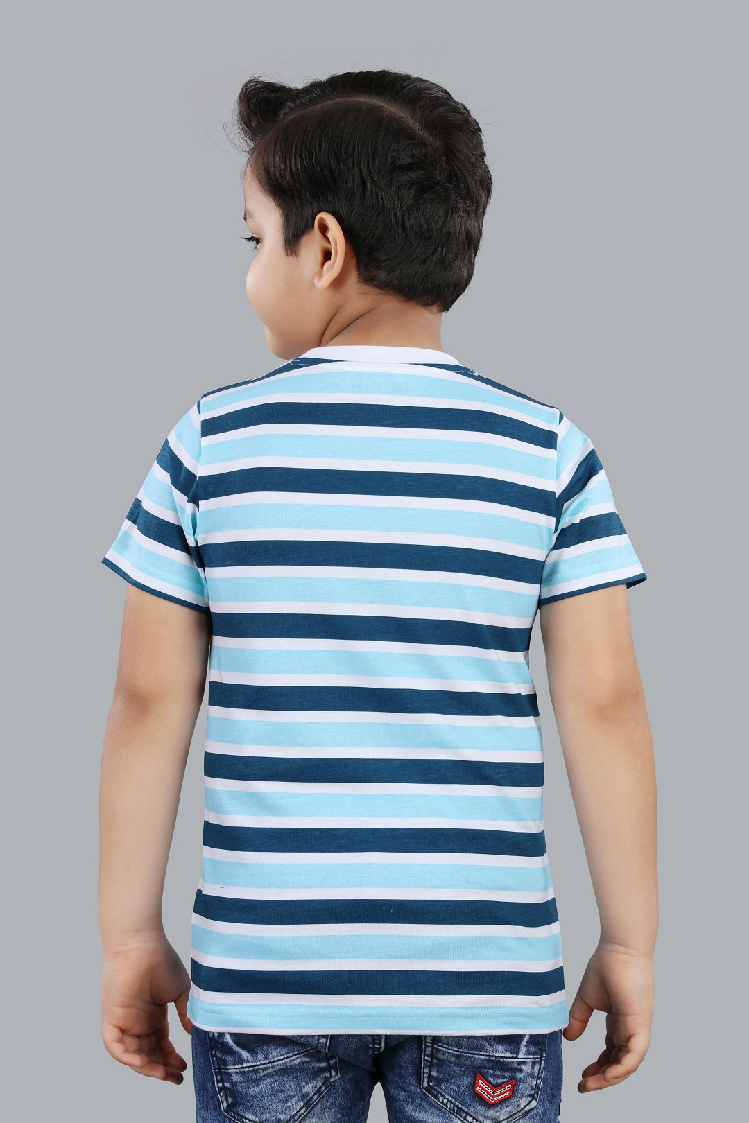 Boys Striped Round Neck Cotton T-Shirt