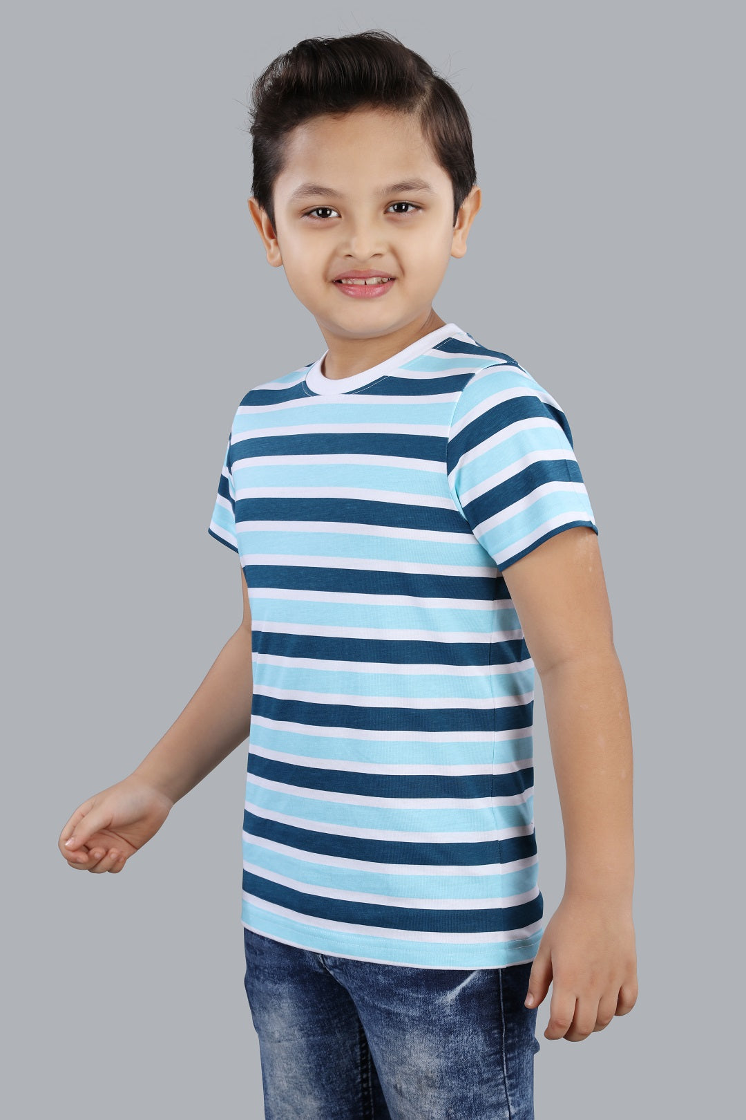 Boys Striped Round Neck Cotton T-Shirt