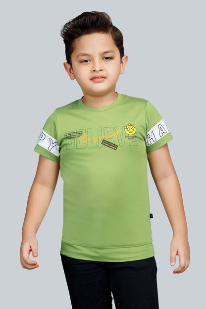 Boys Printed Typography Round Neck Cotton T-Shirt