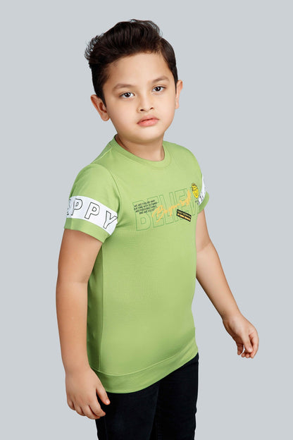 Boys Printed Typography Round Neck Cotton T-Shirt