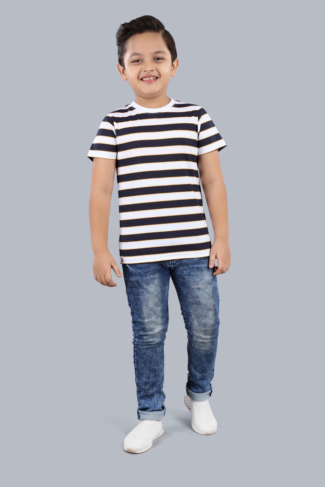 Boys Striped Round Neck Cotton T-Shirt