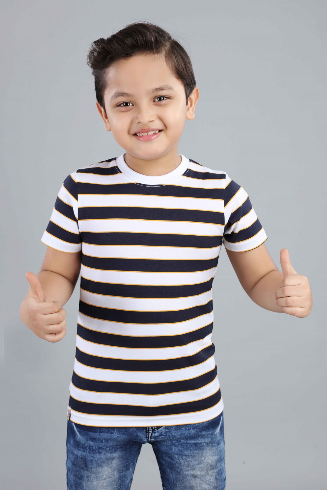 Boys Striped Round Neck Cotton T-Shirt