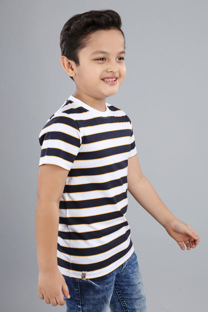 Boys Striped Round Neck Cotton T-Shirt