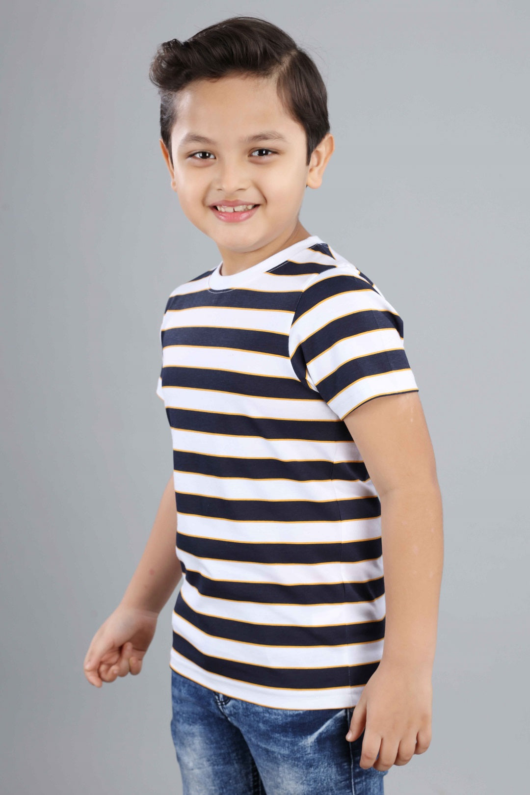 Boys Striped Round Neck Cotton T-Shirt