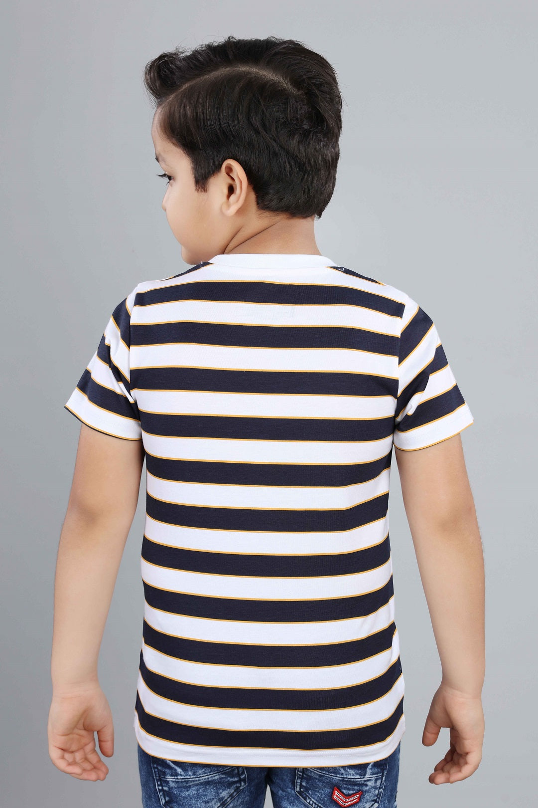 Boys Striped Round Neck Cotton T-Shirt