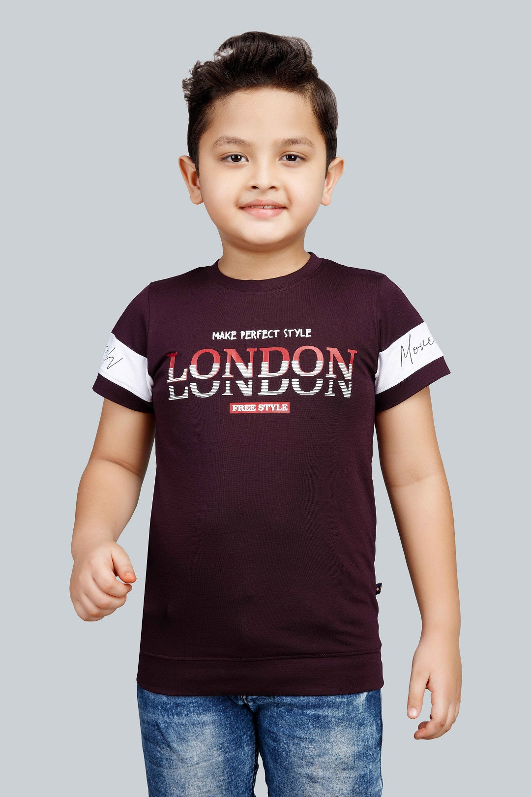 Boys Printed Typography Round Neck Cotton T-Shirt