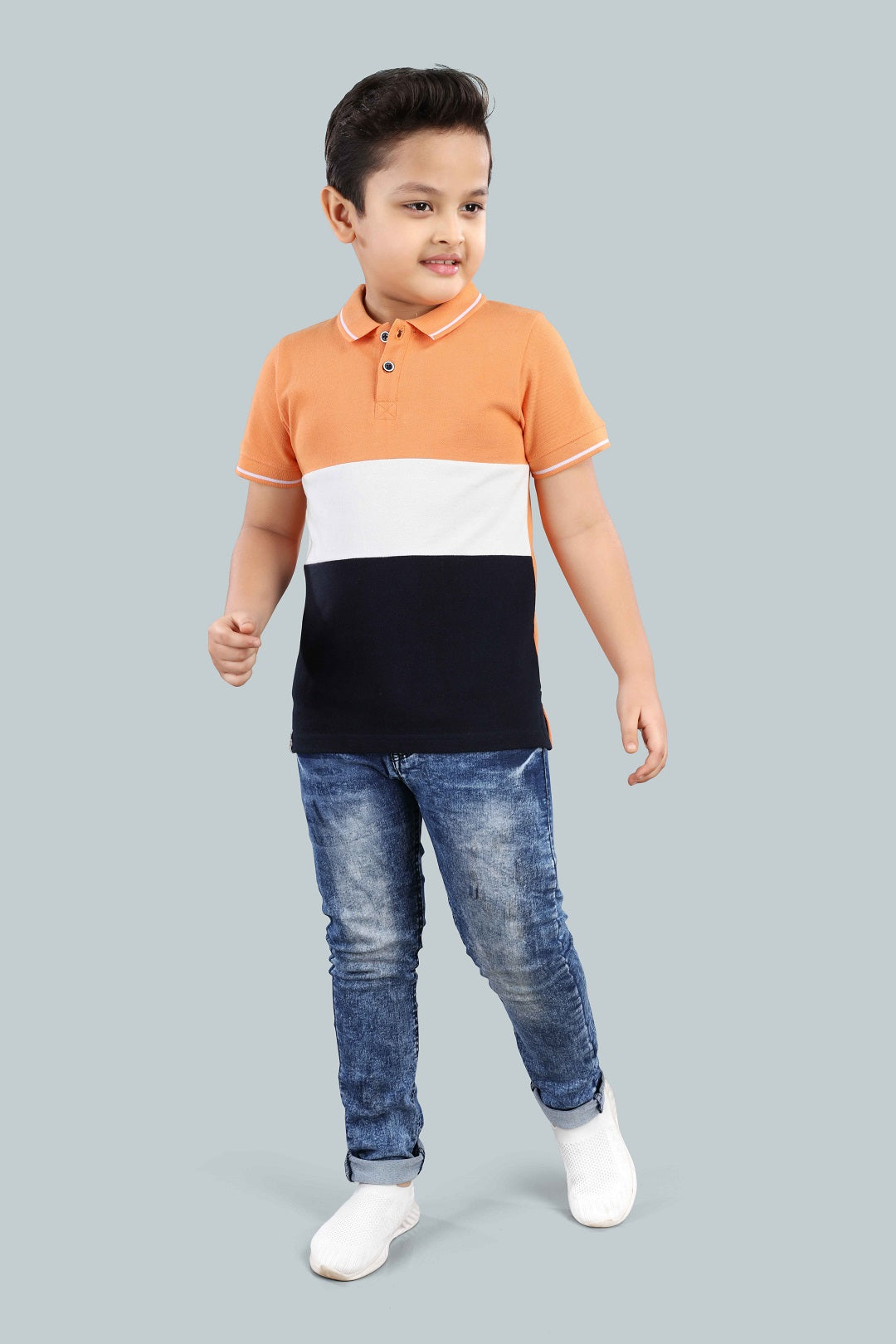 Boys Printed Typography Polo Neck Cotton T-Shirt